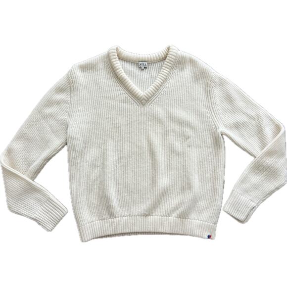 Kule Blythe Wool Cashmere V-Neck Cream Sweater Long Sleeve Cozy Warm Knit Medium - Picture 5 of 11
